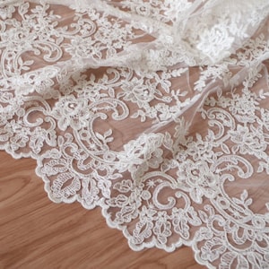 ivory alencon lace fabric with retro floral, cord lace fabric, bridal lace fabric