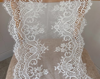 3 meters chantilly lace trim with fringe borders, ivory eyelash lace trim, French lace trim