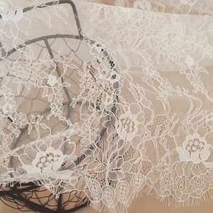 ivory Chantilly lace fabric, French chantilly lace one yard