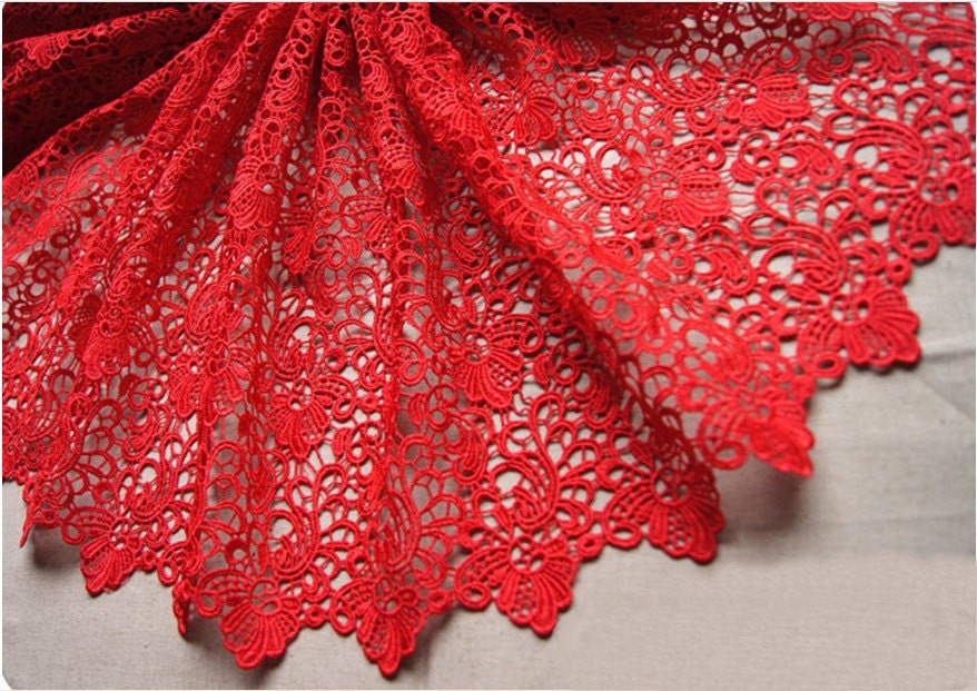 Red Lace Fabrics Crocheted Gown Fabric Hollowed Out Embroidered Florals Lace  Fabrics Retro Venice Lace Supplies -  Australia