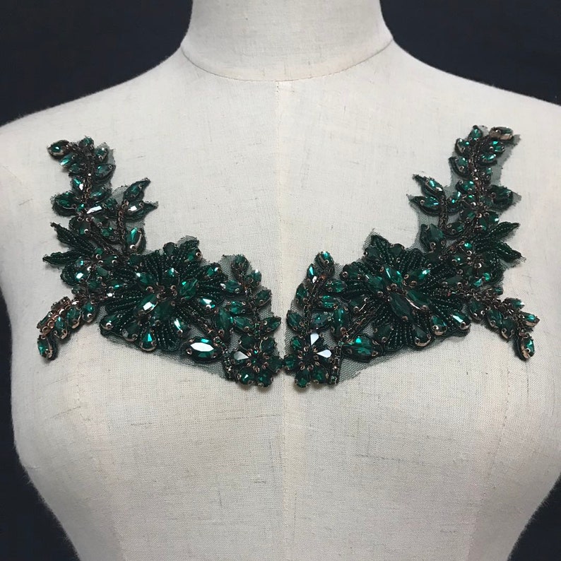 heavy bead handmade rhinestone applique for couture 2pcs Red Rhinestone bead applique