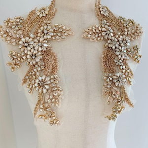 One Set Champagne gold Rhinestone applique, handmade rhinestone patch for couture, rhinestone garment accessory, costume accessories
