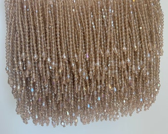 Sparkle nude tone Crystal bead Fringe trim for haute couture, handmade bead fringe tassel