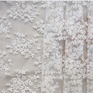 off white Lace Fabric, cotton Embroidered Lace, Bridal Lace Fabric, tulle lace fabric, mesh lace fabric