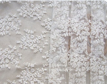 off white Lace Fabric, cotton Embroidered Lace, Bridal Lace Fabric, tulle lace fabric, mesh lace fabric