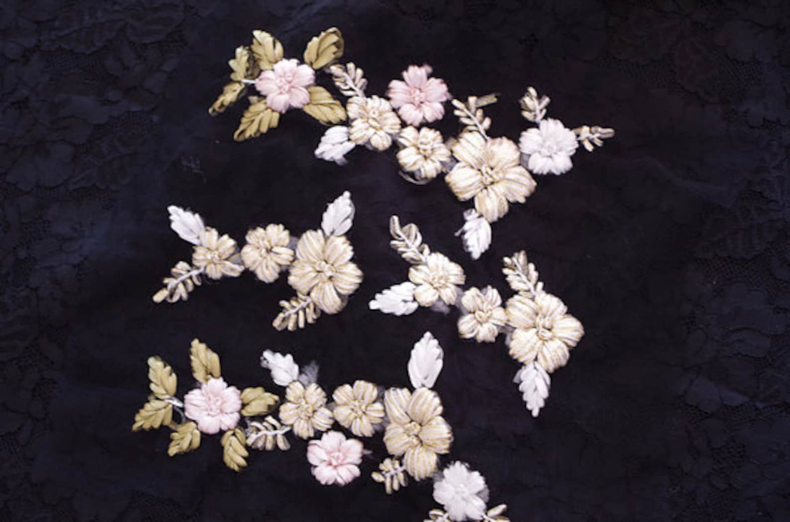 Hand sewn flower applique ribbon sewn flowers applique Etsy