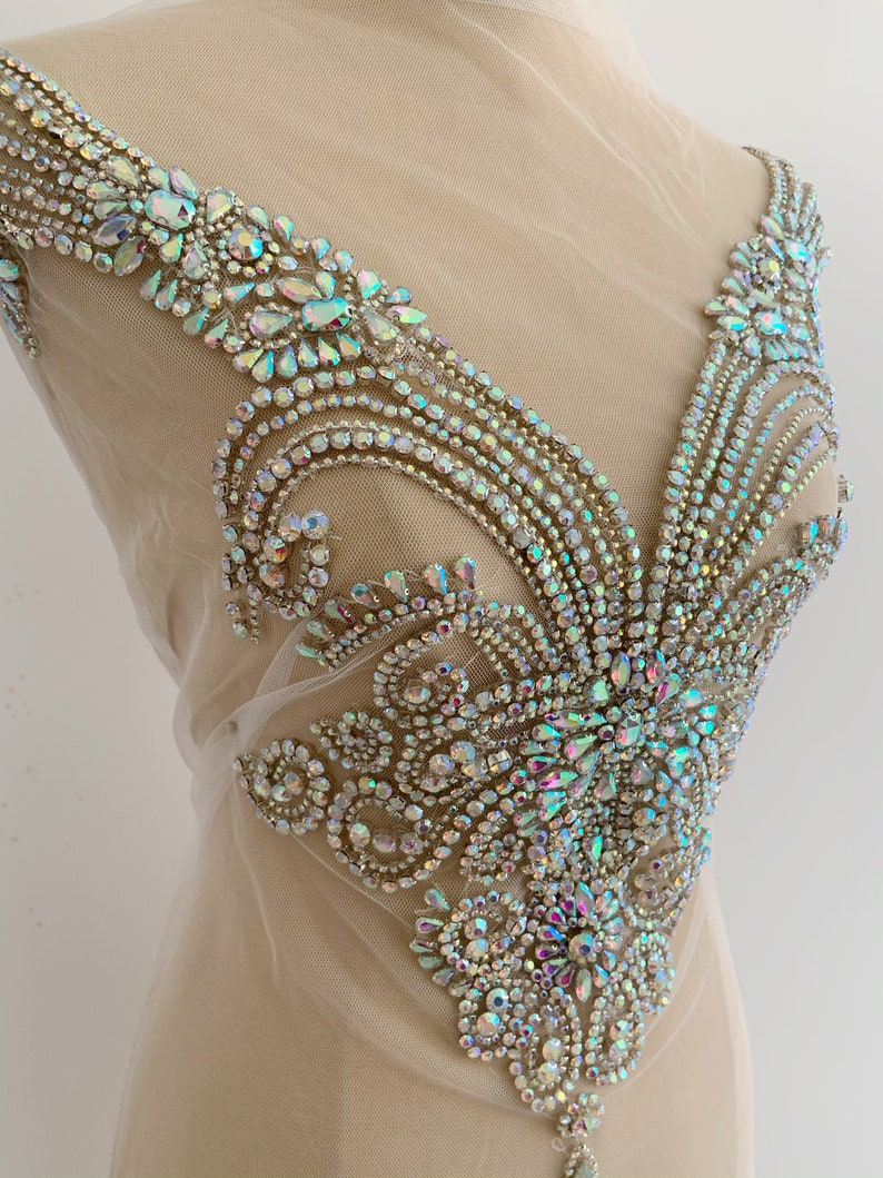 Iridescent Rhinestone Iridescent Rhinestone Applique With Sweetheart Neckline for Corset ...