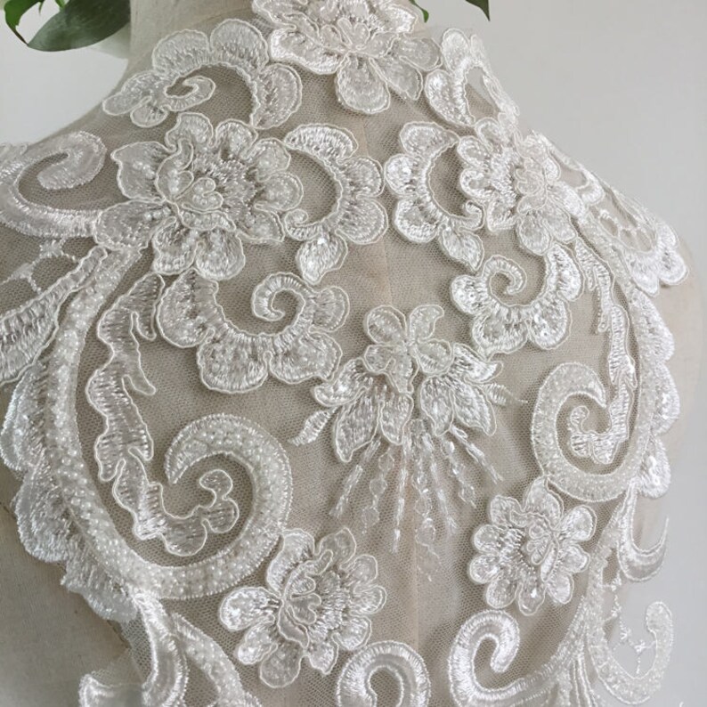 Ivory Lace Applique Embroidered Bodice Lace Applique Bead Etsy