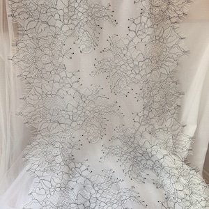 chantilly lace trim with double eyelash borders, ivory eyelash lace trim, French lace trim