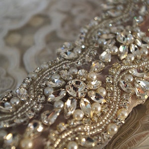 rhinestone and pearl bead trim, bridal belt trim, rhinestone bead belt, DIY bridal sash belt, super luxury belt