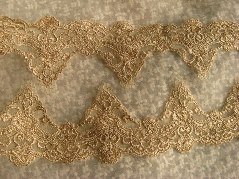 Gold lace trim gold embroidered lace trim vintage style lace Etsy
