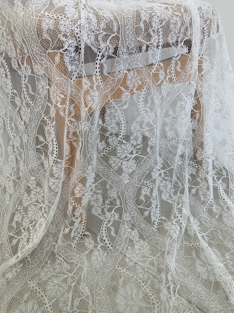 Off White Chantilly Lace Fabric With Chevron Patterns New - Etsy