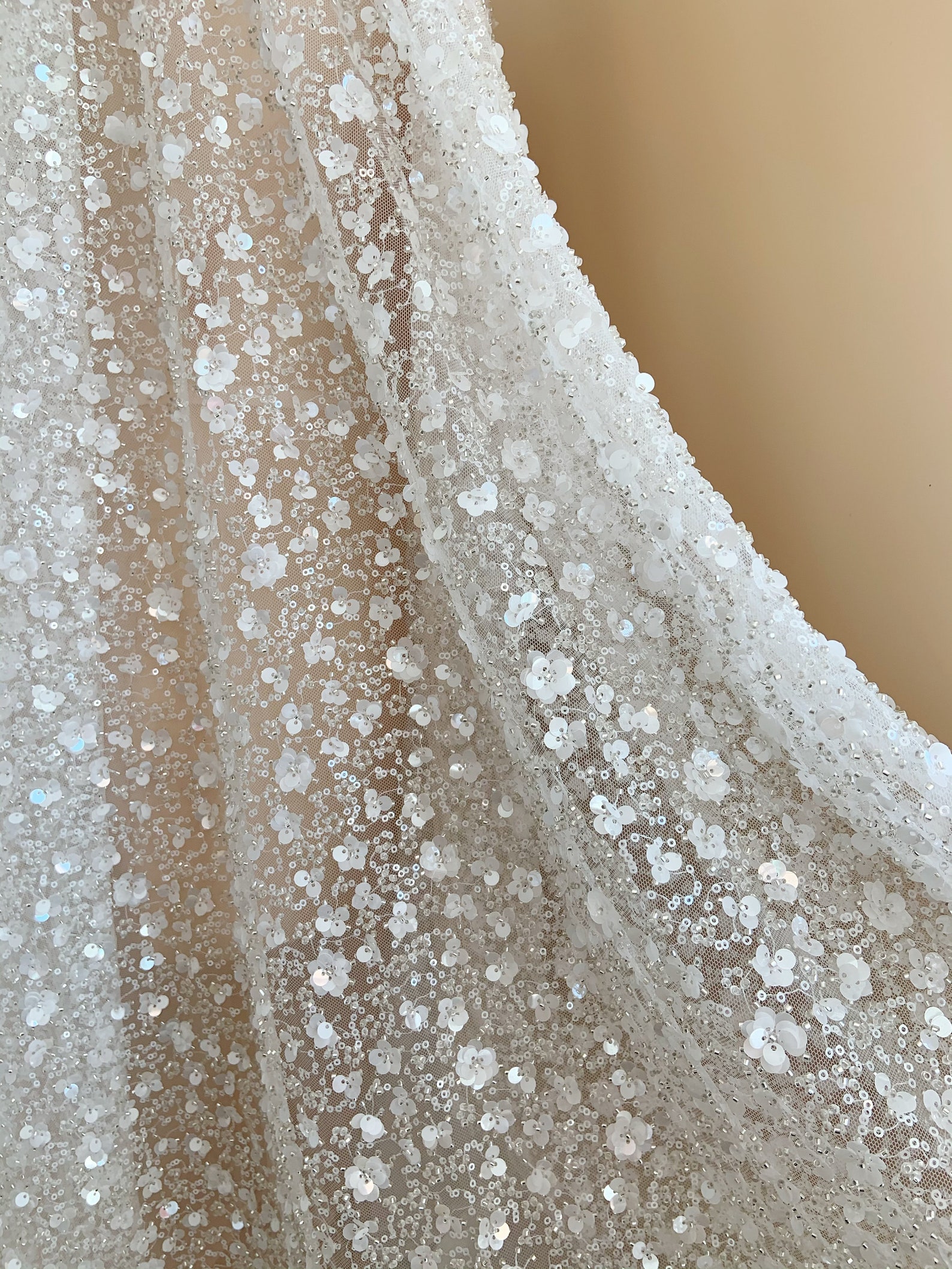 French Sequined Lace Fabric With 3D Flowers by the Yard for - Etsy