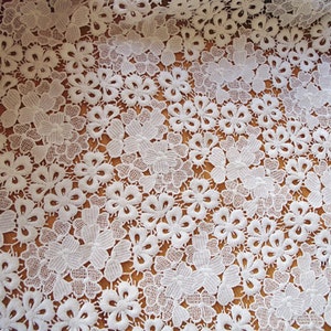 Off White Lace Fabric With Flowers, Crochet Lace Fabric, Retro Floral ...