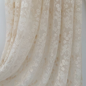 Ivory beige Embroidered mesh lace fabric by the yard