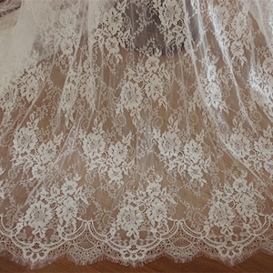Chantilly lace fabric, French chantilly lace,bridal lace fabric with scalloped borders