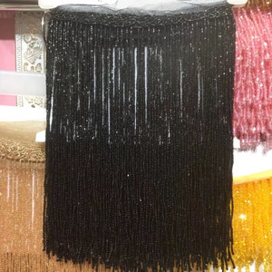 2 metri di perline pesanti nere Finiture frange per haute couture, nappa frangia di perline di semi, frangia di perline di semi, abbellimento Millinery Crafts