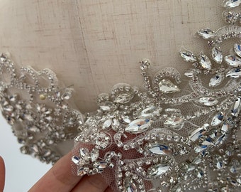 Strass Perle Applikation, schwere Perle handgemachte Strass Applikation für Couture