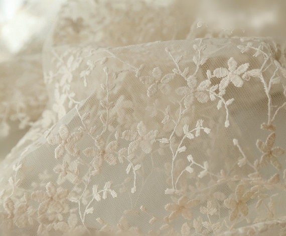 SALE Ivory Lace Fabric, Froal Lace Fabric, Lace Fabric for Wedding