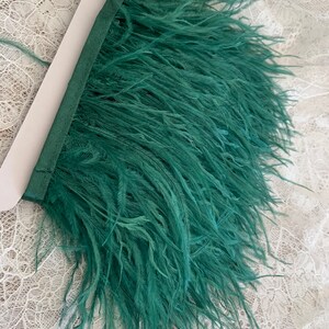 Green Ostrich Feather Trimming Fringe con nastro adesivo, modisteria artigianato costumi decorazione, naturale struzzo capelli piuma trim immagine 3
