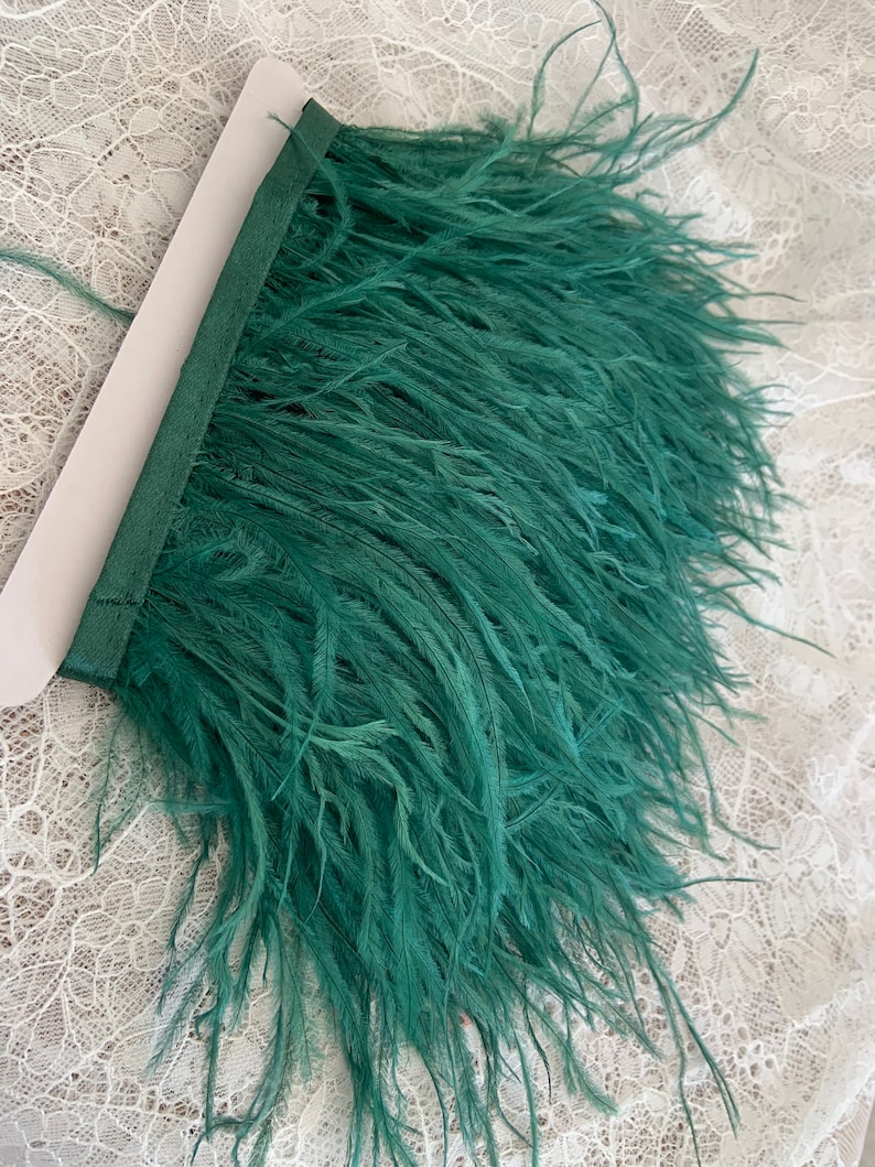 Green Ostrich Feather Trimming Fringe con nastro adesivo, modisteria artigianato costumi decorazione, naturale struzzo capelli piuma trim immagine 3