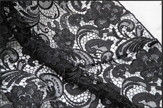 Black Lace Fabric Black guipure Lace Fabric venise lace | Etsy