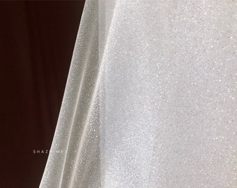 sparkle off white tulle fabric with glitters for bridal dress, veil, costume dress, shimmer tulle for wedding dress