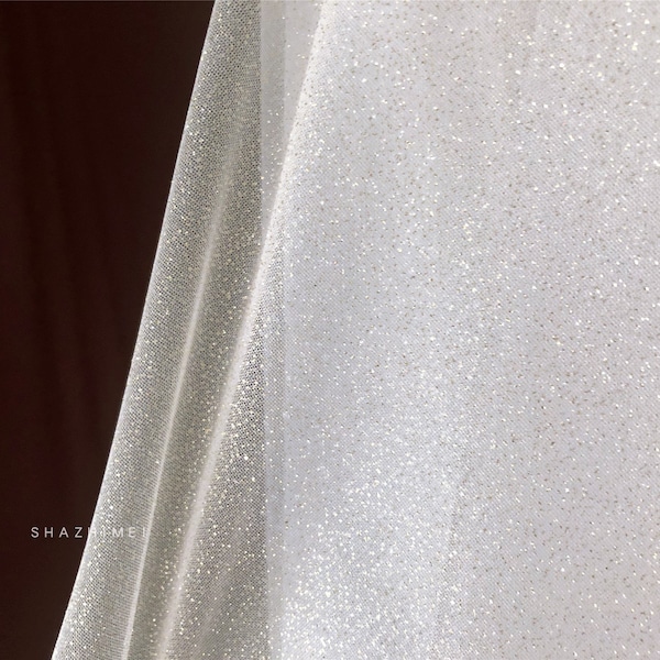 sparkle off white tulle fabric with glitters for bridal dress, veil, costume dress, sparkle tulle for wedding dress