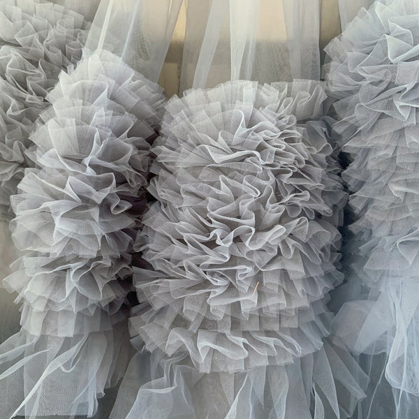 Soft tulle ruffle fabric, puffy cake dress fabric, dust blue ruffles for dress and costume