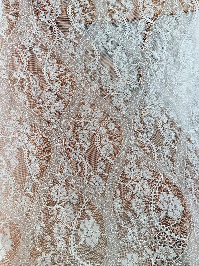Off White Chantilly Lace Fabric With Chevron Patterns New - Etsy