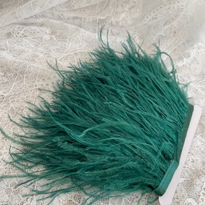 Green Ostrich Feather Trimming Fringe con nastro adesivo, modisteria artigianato costumi decorazione, naturale struzzo capelli piuma trim immagine 2