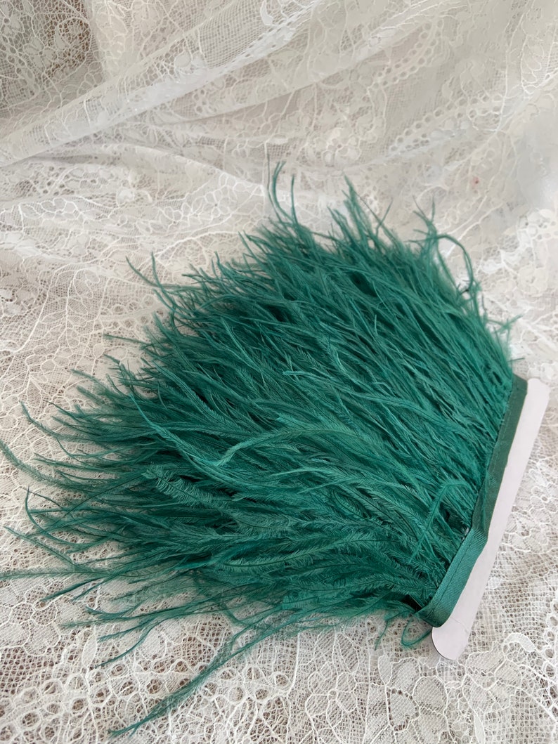 Green Ostrich Feather Trimming Fringe con nastro adesivo, modisteria artigianato costumi decorazione, naturale struzzo capelli piuma trim immagine 2