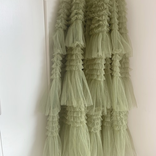 Olive green ruffled fabric, ruffle fabric for cake dress, bridal dress, tutu dress costume, 2023 new arrival