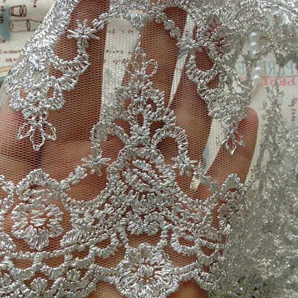 Silver Embroidery Lace Trim Luxury Vintage Style Bridal Lace Wedding Decors Lace Fabrics Supplies