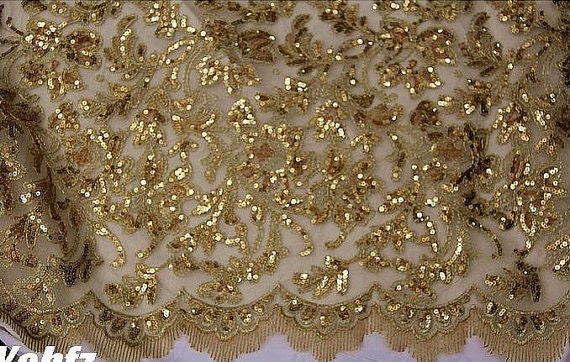 Gold Lace Fabric, Gold Lace , Alencon Lace in Gold, Wedding Dress Lace, Gold  Fabric Lace, Fabric by Yard 