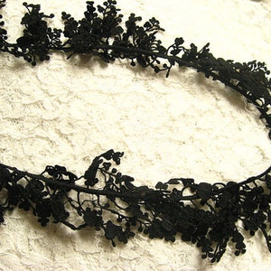 black lace trim, black cascading lace applique, Jewelry design lace, necklace lace