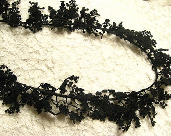 black lace trim, black cascading lace applique, Jewelry design lace, necklace lace