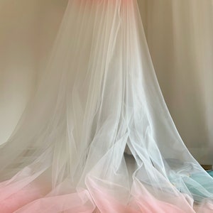 Dip dye style tulle fabric with Ombré colors, peach pink to white gradient color image 9