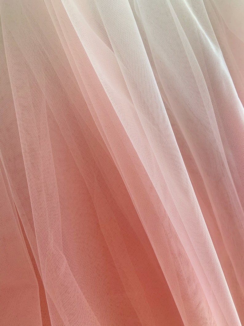 Dip dye style tulle fabric with Ombré colors, peach pink to white gradient color image 5