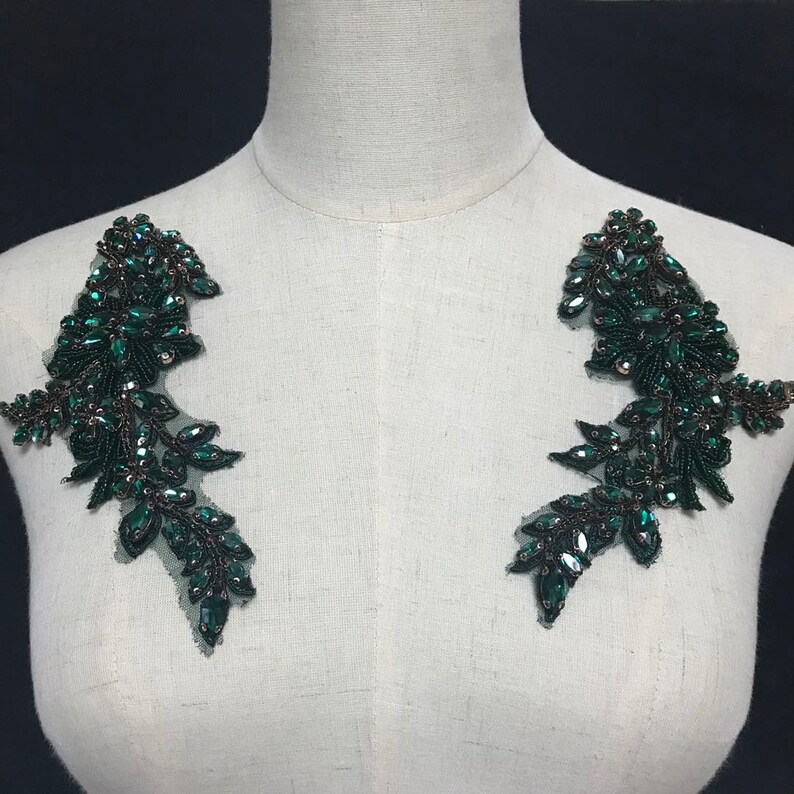 heavy bead handmade rhinestone applique for couture 2pcs Red Rhinestone bead applique