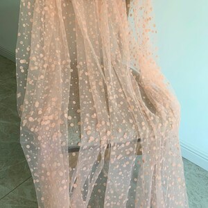 Peach pink polka dotted tulle fabric image 4