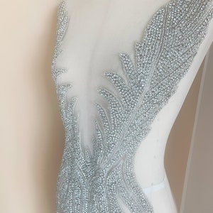 Large rhinestone applique for dress , deep V neckline crystal appliqué, handcrafted crystal appliqué for rhinestone dress, haute couture