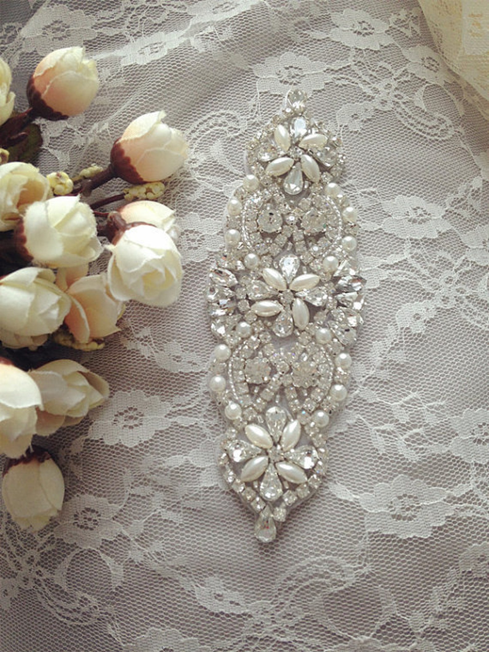 Rhinestone and Pearl Applique Crystal Beaded Applique for Etsy