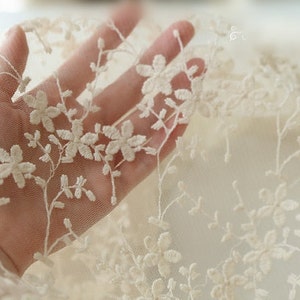 ivory ivory Lace Fabric, cotton Embroidered Lace, tulle lace fabric with flowers,mesh lace curtain fabric