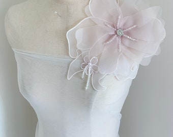 3D bead chiffon flowers patch, heavy bead flower for dress, couture , costume