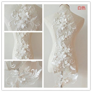 off white 3d florals lace applique, heavy bead lace applique, 3D lace applique with rhinestones, bridal applique, 3d flower applique