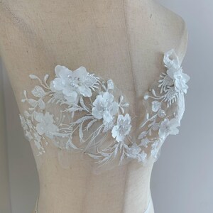 1 jarda de remendo floral de contas 3D brancas, apliques de renda 3D para vestido, vestidos, fantasia