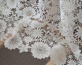Off White Floral Venise Lace Fabric, Delicate Embroidered Flowers