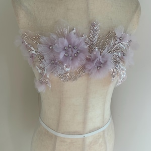 Soft purple 3d flowers appliqué, 3d bead embroidery patch for alterations, garments suppliese