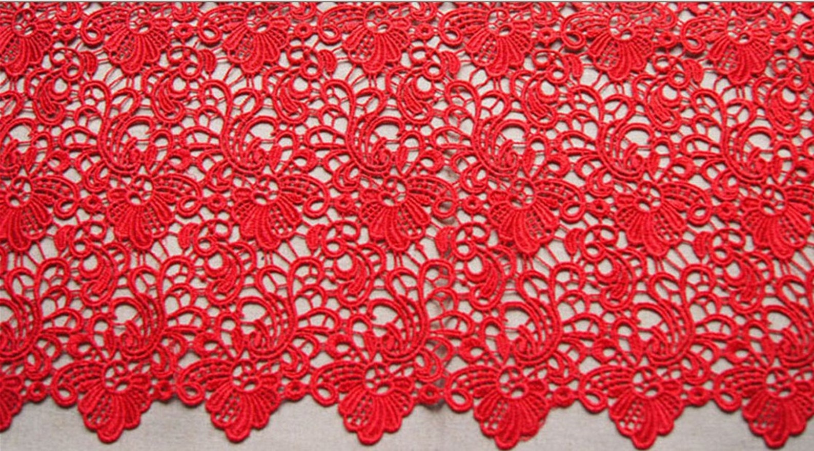 Red Lace Fabrics Crocheted Gown Fabric Hollowed Out - Etsy